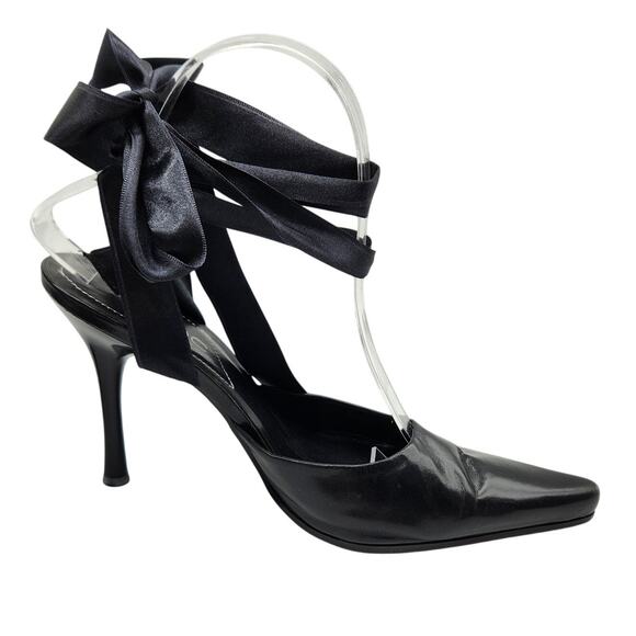 ALDO Black Satin Ribbon-Tie Heels – Size 39 (US 8.5) - Pointed Toe Y2K Chic - Picture 11 of 11